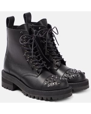 Junya Watanabe Embellished Leather Biker Boots - Black