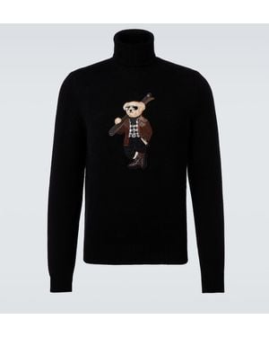 Ralph Lauren Embroidered Cashmere Turtleneck Sweater - Black