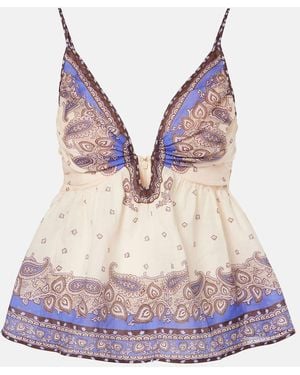 Zimmermann Maxine Plunge Peplum Ramie Top - Blue