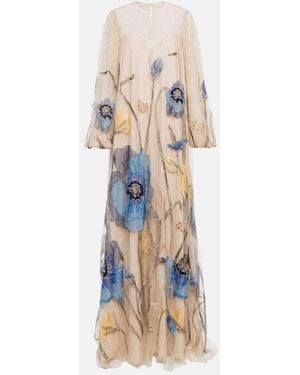Costarellos Yesenia Floral Lace Tulle Gown - Natural