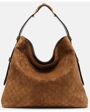 Gucci Maxi Horsebit Large Suede Tote Bag - Brown