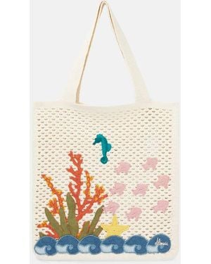 ALÉMAIS Splash Applique Crochet Tote Bag - White