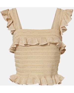 Zimmermann Ruffled Lace Lame Top - Natural