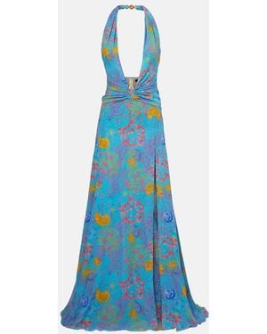 Versace Printed Halterneck Gown - Blue