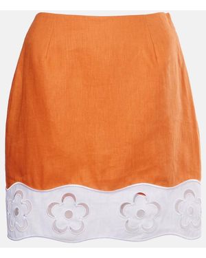 STAUD Margaux Broderie Anglaise Linen Miniskirt - Orange