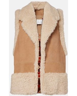 Johanna Ortiz Faux Shearling-Trimmed Suede Vest - Natural