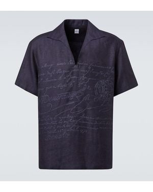 Berluti Embroidered Linen Polo Shirt - Blue