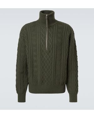 Loewe Aran-Knit Wool Half-Zip Turtleneck Sweater - Green