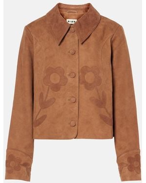 RIXO London Dionne Applique Suede Jacket - Brown