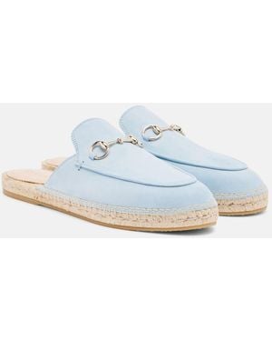 Gucci Horsebit Suede Espadrille Mules - White