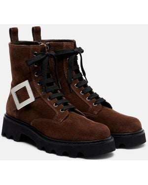 Roger Vivier Suede Lace-Up Ankle Boots - Brown