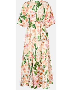 Agua Bendita Gesto Floral Linen Maxi Dress - Metallic