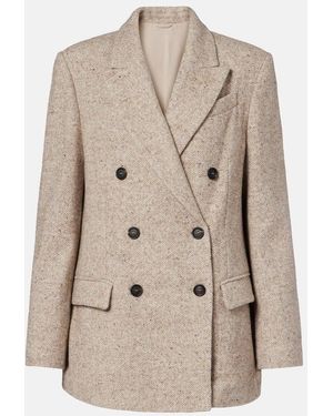 Brunello Cucinelli Double-Breasted Wool And Silk-Blend Blazer - Natural