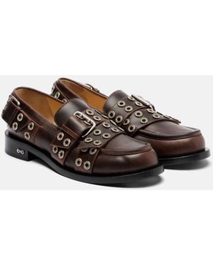 Mach & Mach Buckle Belt Leather Loafers - Brown