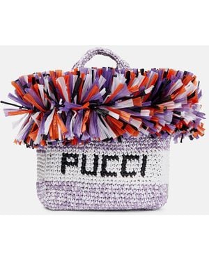 PUCCI Logo Small Raffia-Trimmed Tote - Red