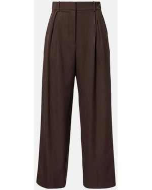 Loewe Wool Gabardine Wide-Leg Pants - Brown