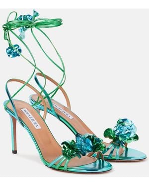 Aquazzura Summer Sun 85 Metallic Leather Sandals - Green