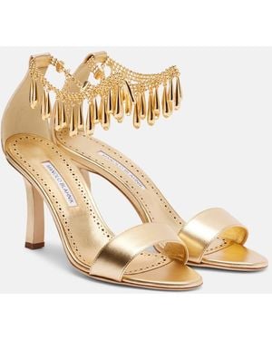 Manolo Blahnik Nicusan 90 Embellished Leather Sandals - Metallic