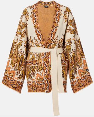Etro Jacquard Cotton-Blend Wrap Cardigan - Brown
