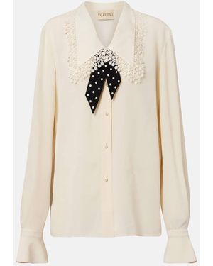 Valentino Ruffled Silk Crepe De Chine Blouse - Natural