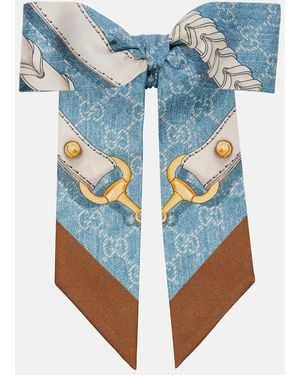 Gucci Horsebit Printed Silk Twill Scrunchie - Blue