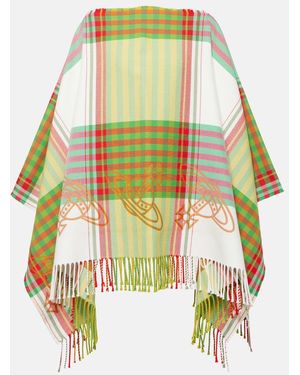 Vivienne Westwood Combat Tartan Wool And Cotton Poncho - Green