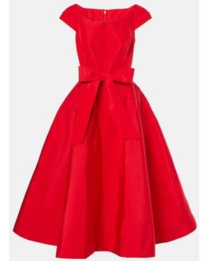 Monique Lhuillier Bow-Detail Silk Midi Dress - Red