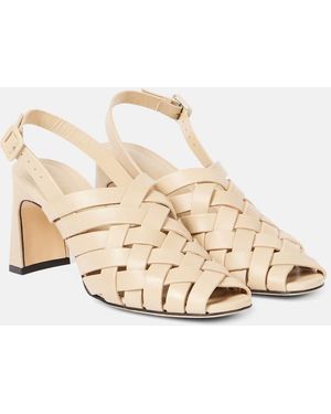 Souliers Martinez Leona 80 Leather Slingback Pumps - Metallic