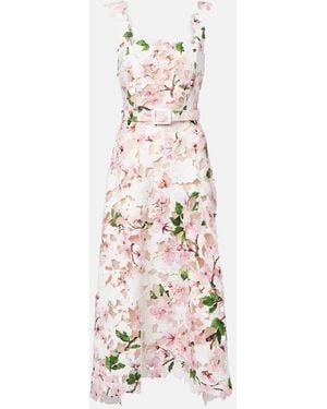 Oscar de la Renta Floral Lace Cocktail Dress - White