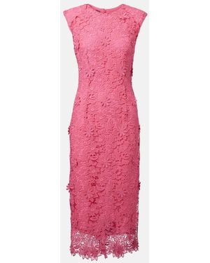 Monique Lhuillier Hibiscus Floral Lace Midi Dress - Pink