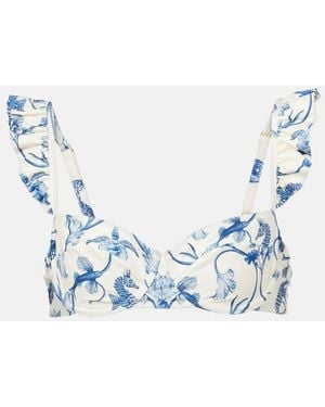 Agua Bendita Kiwi Printed Ruffled Bikini Top - Blue