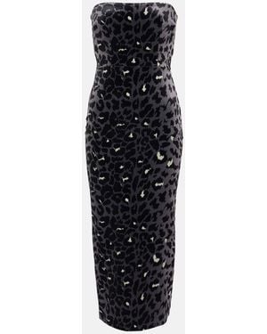 Alex Perry Leopard-Print Strapless Velvet Midi Dress - Black