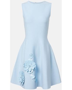 Oscar de la Renta Floral-Applique Sequined Minidress - Blue