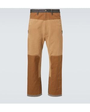 Junya Watanabe Patchwork Denim And Suede Straight Pants - Natural