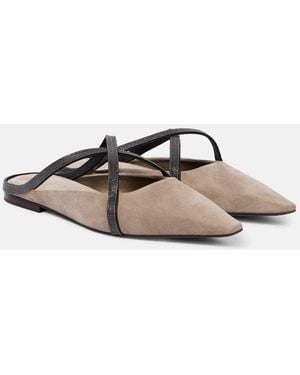 Brunello Cucinelli Monili Suede Mules - Brown