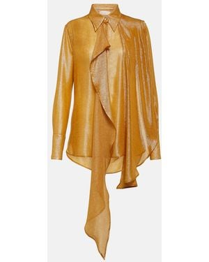 Victoria Beckham Draped Tie-Neck Lame Blouse - Yellow