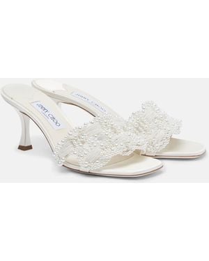 Jimmy Choo Cary 70 Faux Pearl-Embellished Satin Mules - White