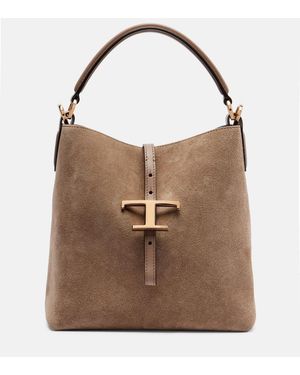 Tod's T Timeless Suede Tote Bag - Brown