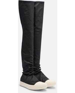 Rick Owens Coated Denim Over-The-Knee Boots - Black