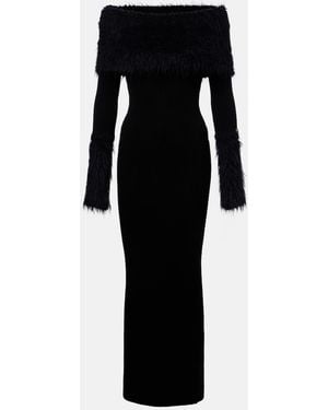 Jean Paul Gaultier Ribbed-Knit Faux Fur-Trimmed Maxi Dress - Black