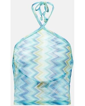 Missoni Zigzag Sheer Halterneck Top - Blue
