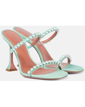 AMINA MUADDI Gigi 95 Embellished Satin Sandals - Green