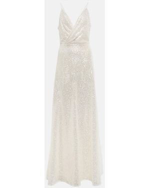 Costarellos Kristina Sequined Tulle Gown - White