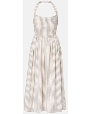 Markarian Halterneck Striped Cotton Midi Dress - White