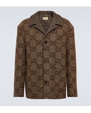 Gucci Maxi GG Wool Jacquard Coat - Brown