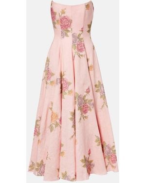 Markarian Floral Linen Corset Dress - Pink