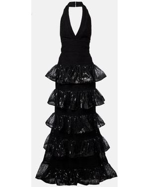 Elie Saab Sequined Macrame Gown - Black