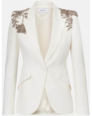 McQueen Embellished Crepe Blazer - White