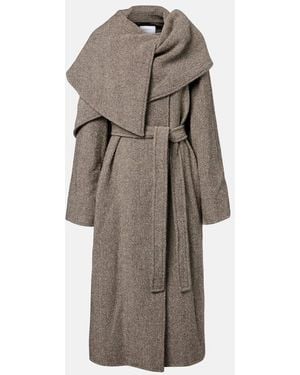 Ferragamo Herringbone Caped Wool And Cotton Wrap Coat - Natural