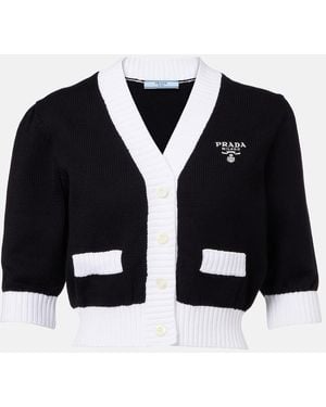 Prada Logo-Embroidered Cropped Cotton Cardigan - Black